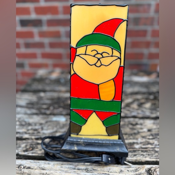 Vintage Collectible Cracker Barrel Stained Glass Electric Santa Christmas Lamp - Picture 12 of 13